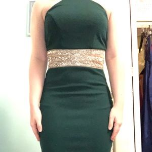 short green dress with gold & silver jewels